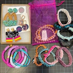 Belle & Ten and Rellim Ave Jewelry Lot Bracelets Earrings Braided Leather